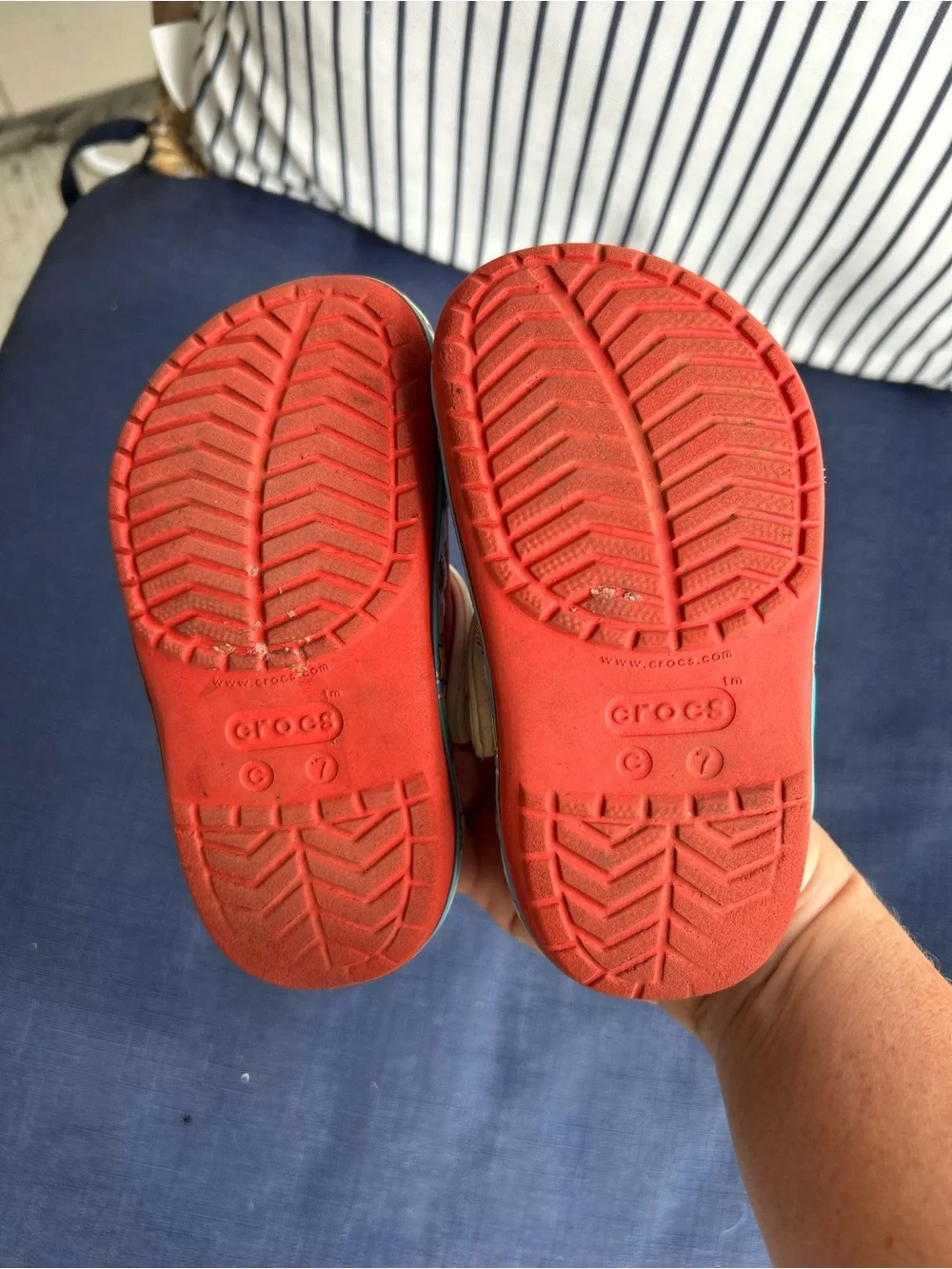 Kids Red Crocs Super Mario Clog Sandals with White Strap size C7